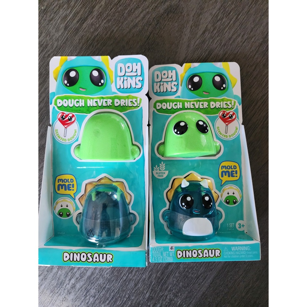 Doh Kins Dinosaur Scented Dough Never Dries Mold Me Set Lot of 2 Green New